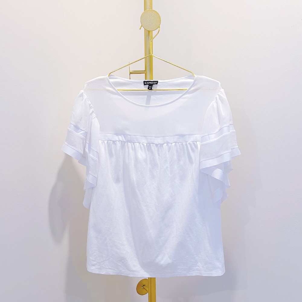 New EXPRESS white chiffon ruffle sleeves shirt